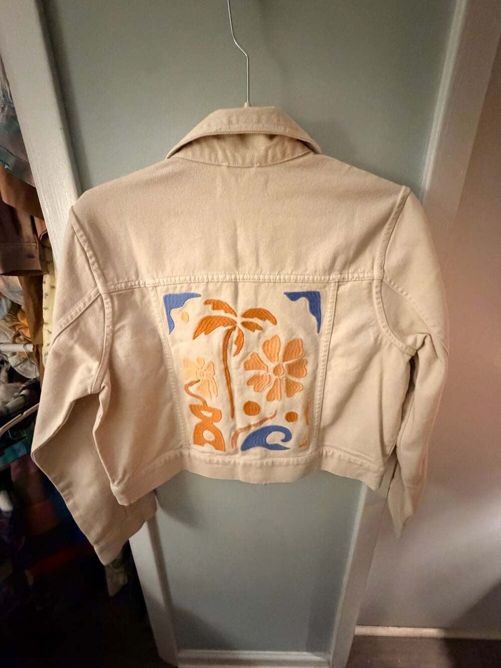 L*Space Embroidered Cream Denim Cropped Jacket